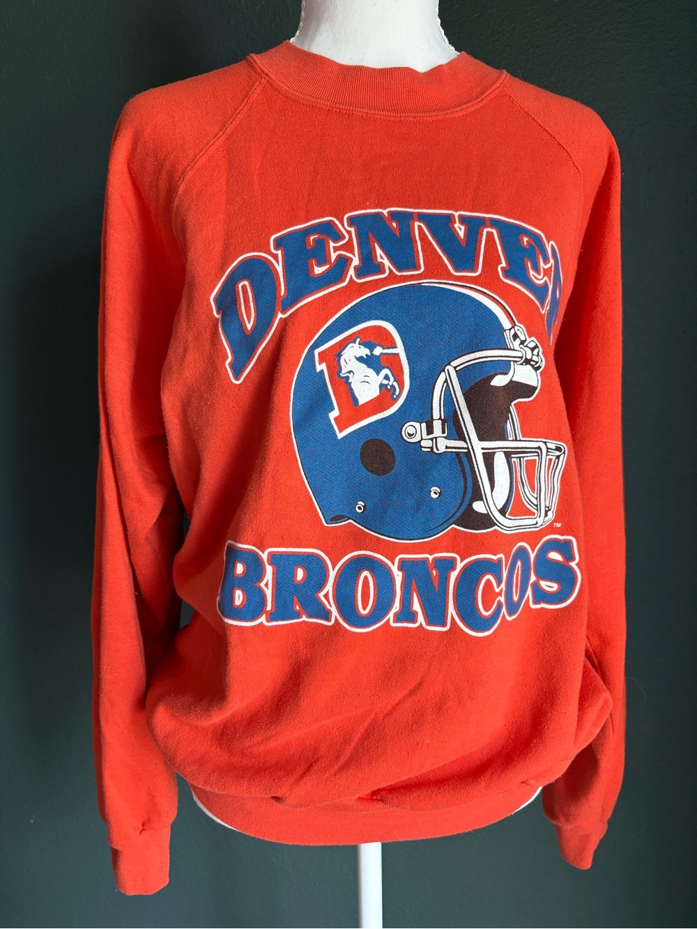 Vintage Denver Broncos Trench Crewneck Sweatshirt Orange USA L/XL